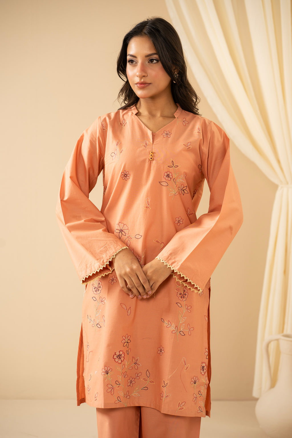 EMBROIDERED CAMBRIC STITCHED 2 PIECE SUIT
