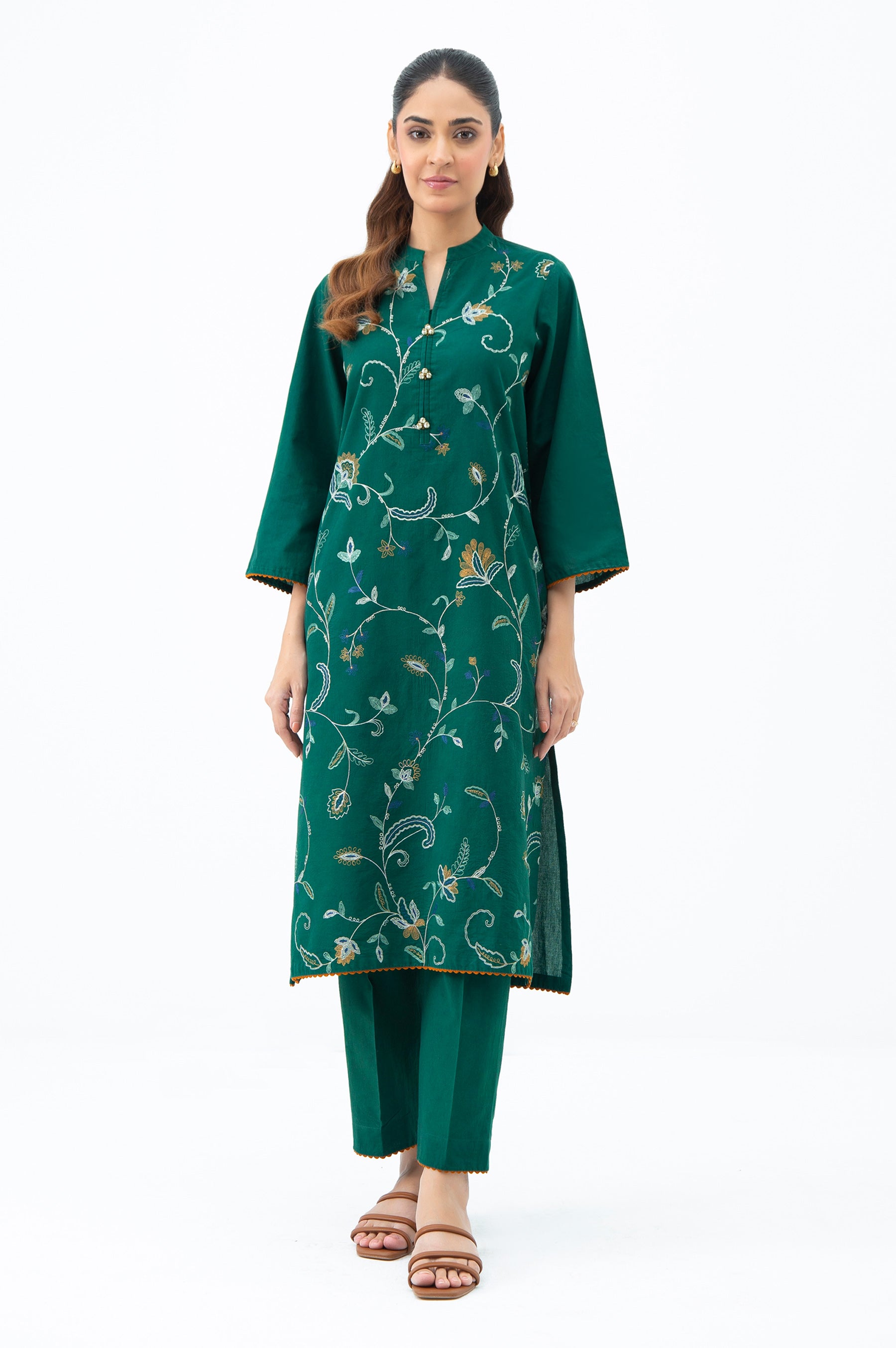 STITCHED EMBROIDERED CAMBRIC SHIRT BOTTOM