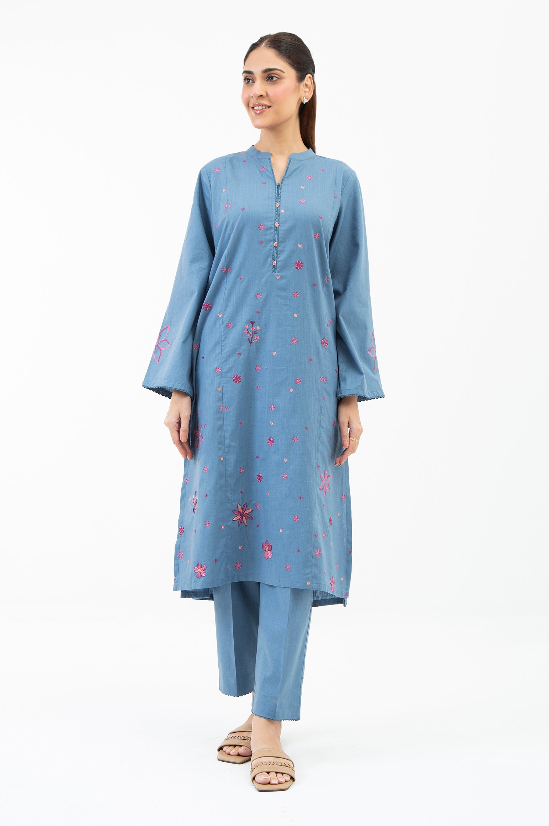 EMBROIDERED COTTON SLUB STITCHED 2 PIECE SUIT (FACTORY E-OUTLET)