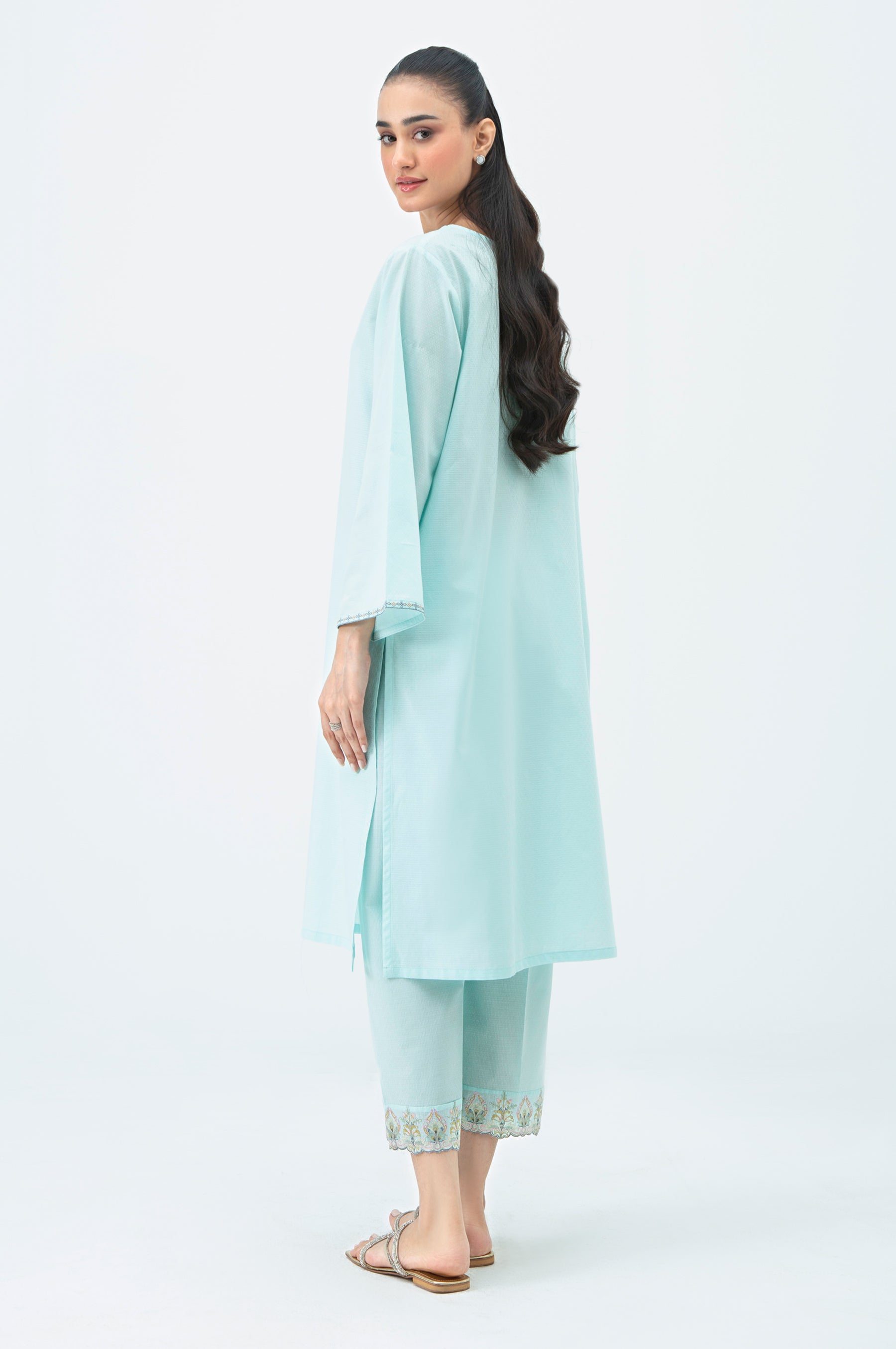 STITCHED EMBROIDERED DOBBY SHIRT BOTTOM (FACTORY E-OUTLET)