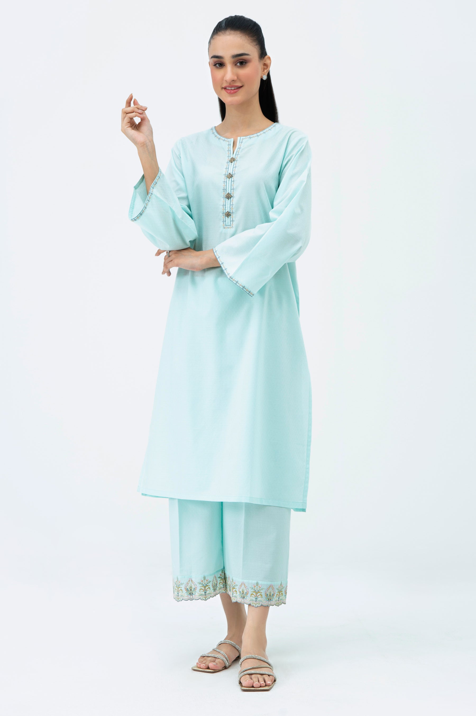 STITCHED EMBROIDERED DOBBY SHIRT BOTTOM (FACTORY E-OUTLET)