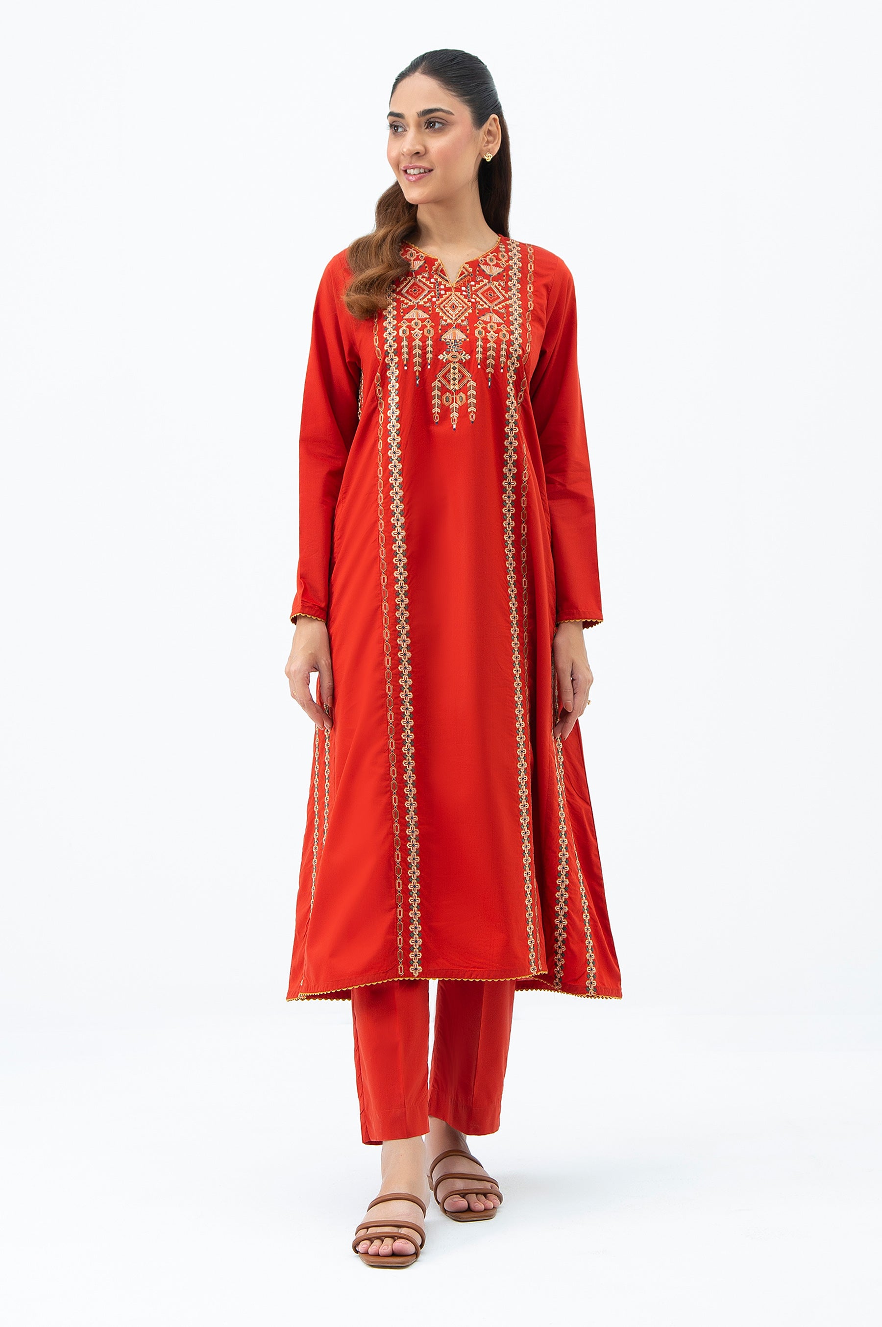 STITCHED EMBROIDERED COTTON VISCOSE SHIRT BOTTOM