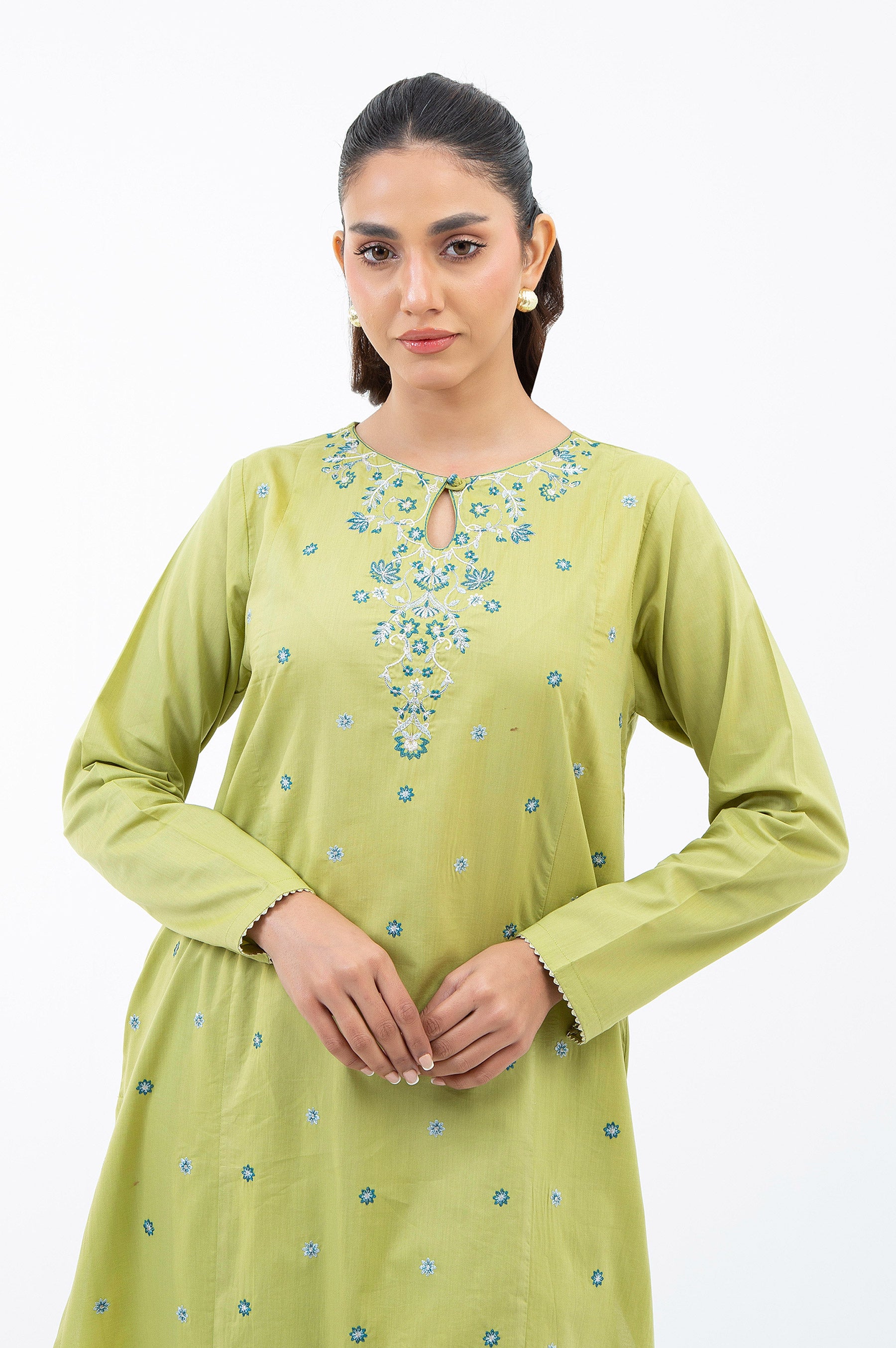 STITCHED EMBROIDERED COTTON VISCOSE SHIRT BOTTOM