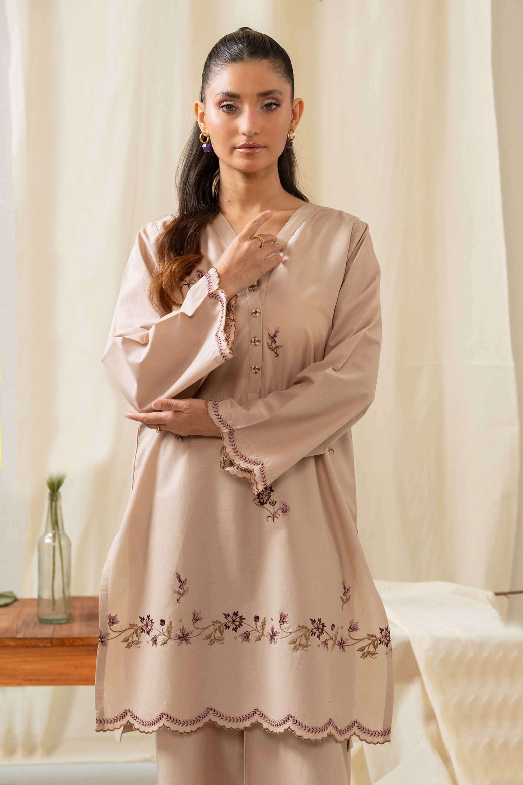STITCHED EMBROIDERED CAMBRIC SUIT