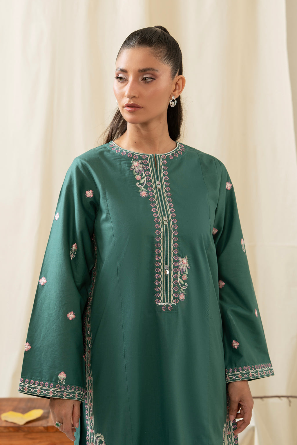 EMBROIDERED TENCEL STITCHED 2 PIECE SUIT