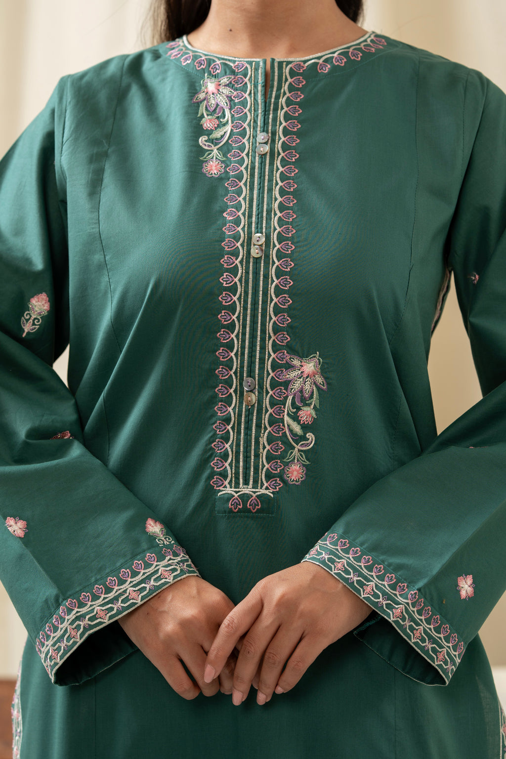 EMBROIDERED TENCEL STITCHED 2 PIECE SUIT