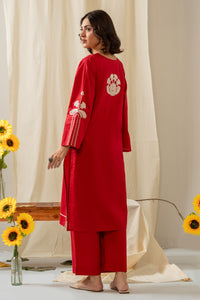 STITCHED EMBROIDERED SLUB LAWN SUIT