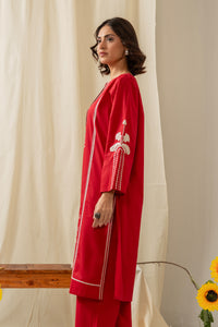 STITCHED EMBROIDERED SLUB LAWN SUIT