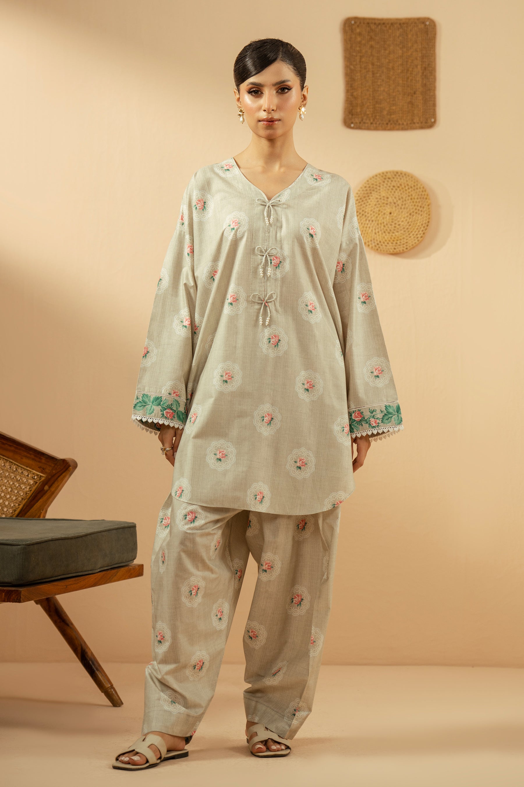 PRINTED CAMBRIC STITCHED 2 PIECE SUIT