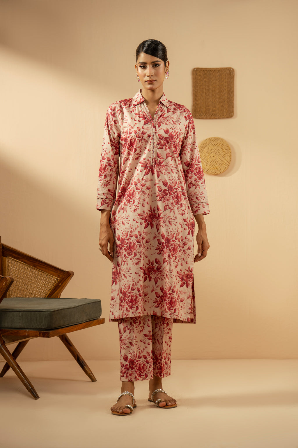 PRINTED CAMBRIC STITCHED 2 PIECE SUIT