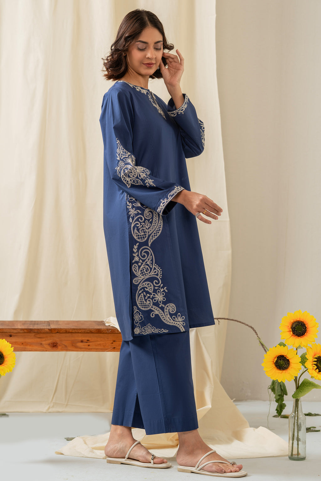 STITCHED EMBROIDERED CAMBRIC SUIT