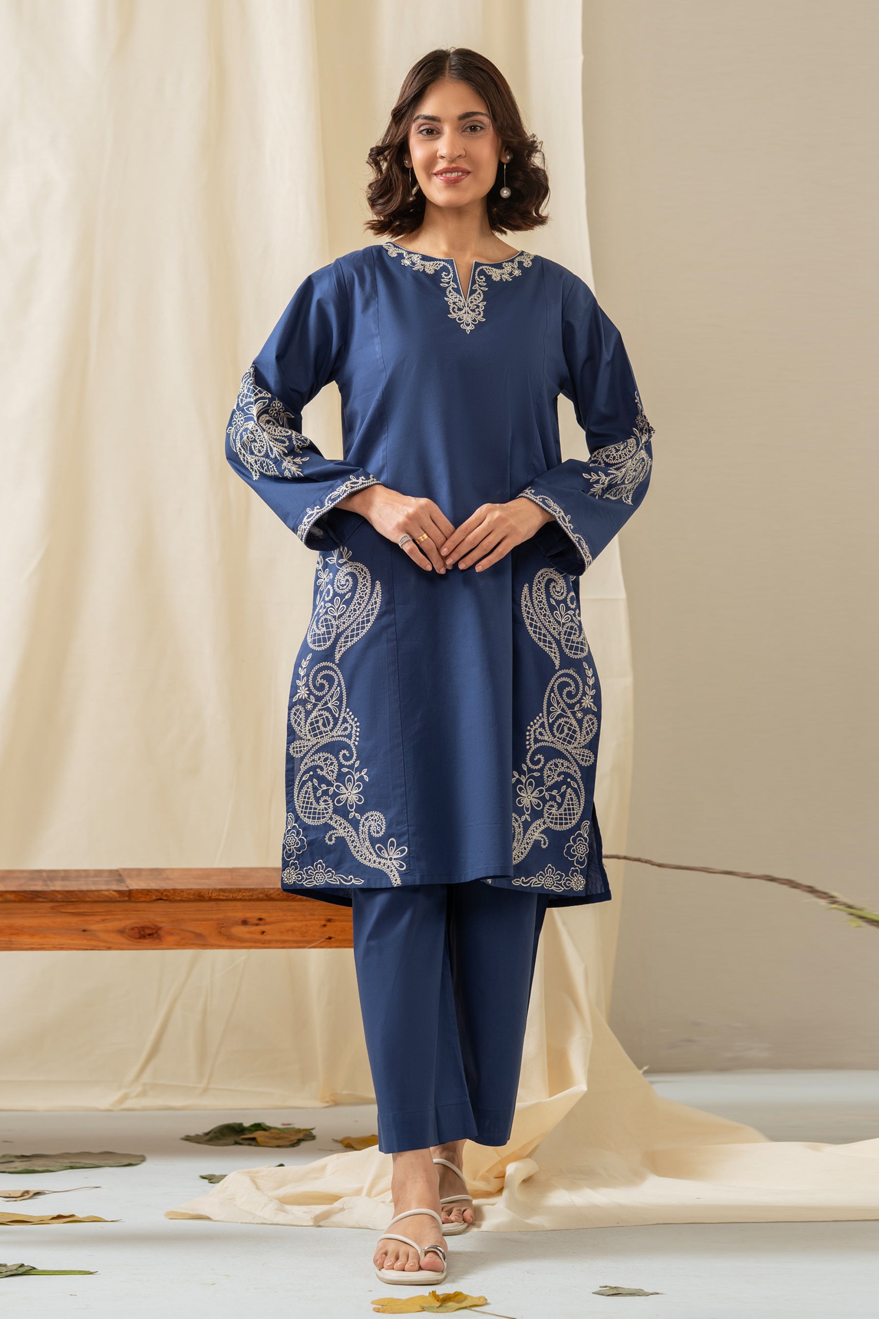 STITCHED EMBROIDERED CAMBRIC SUIT
