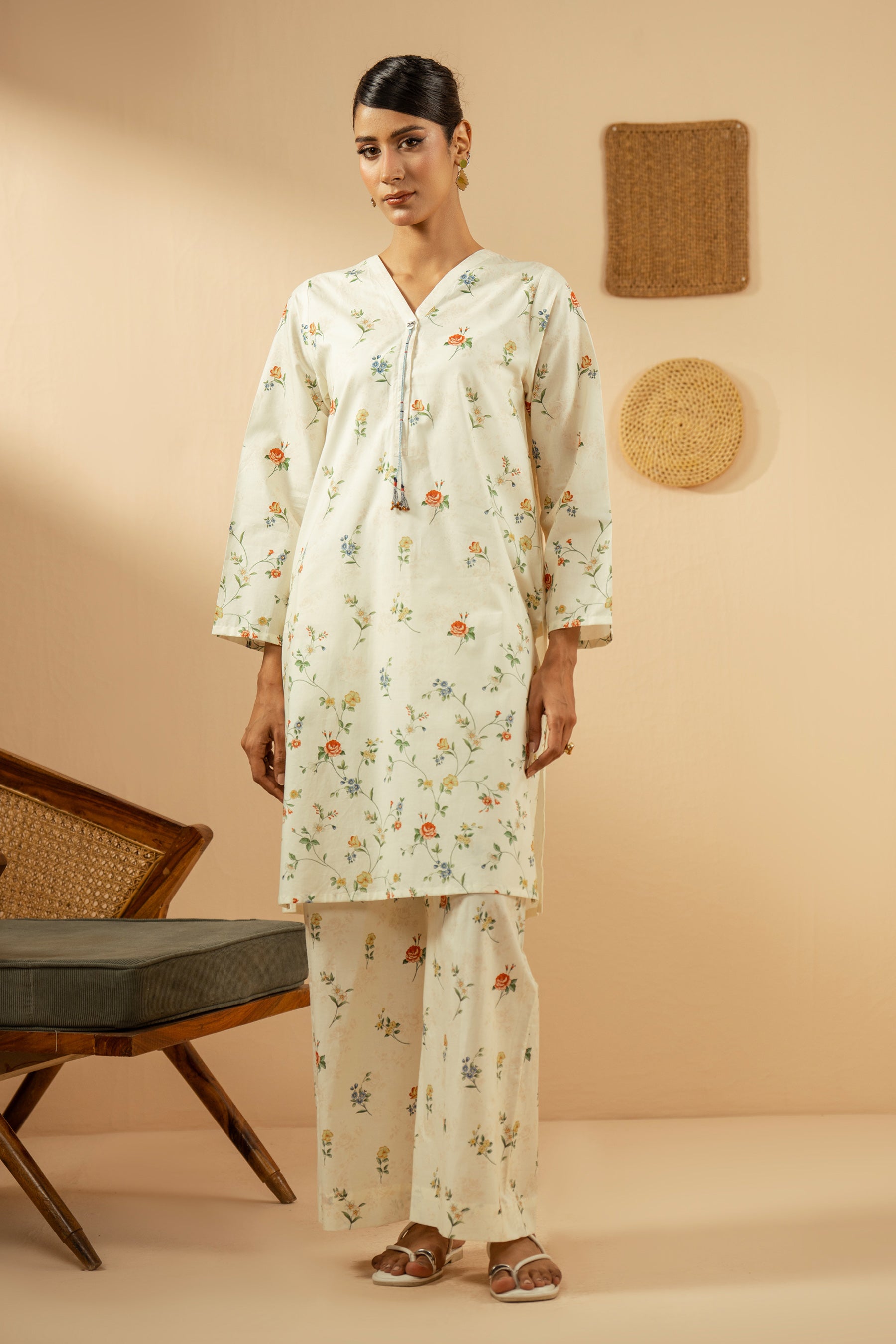 PRINTED CAMBRIC STITCHED 2 PIECE SUIT