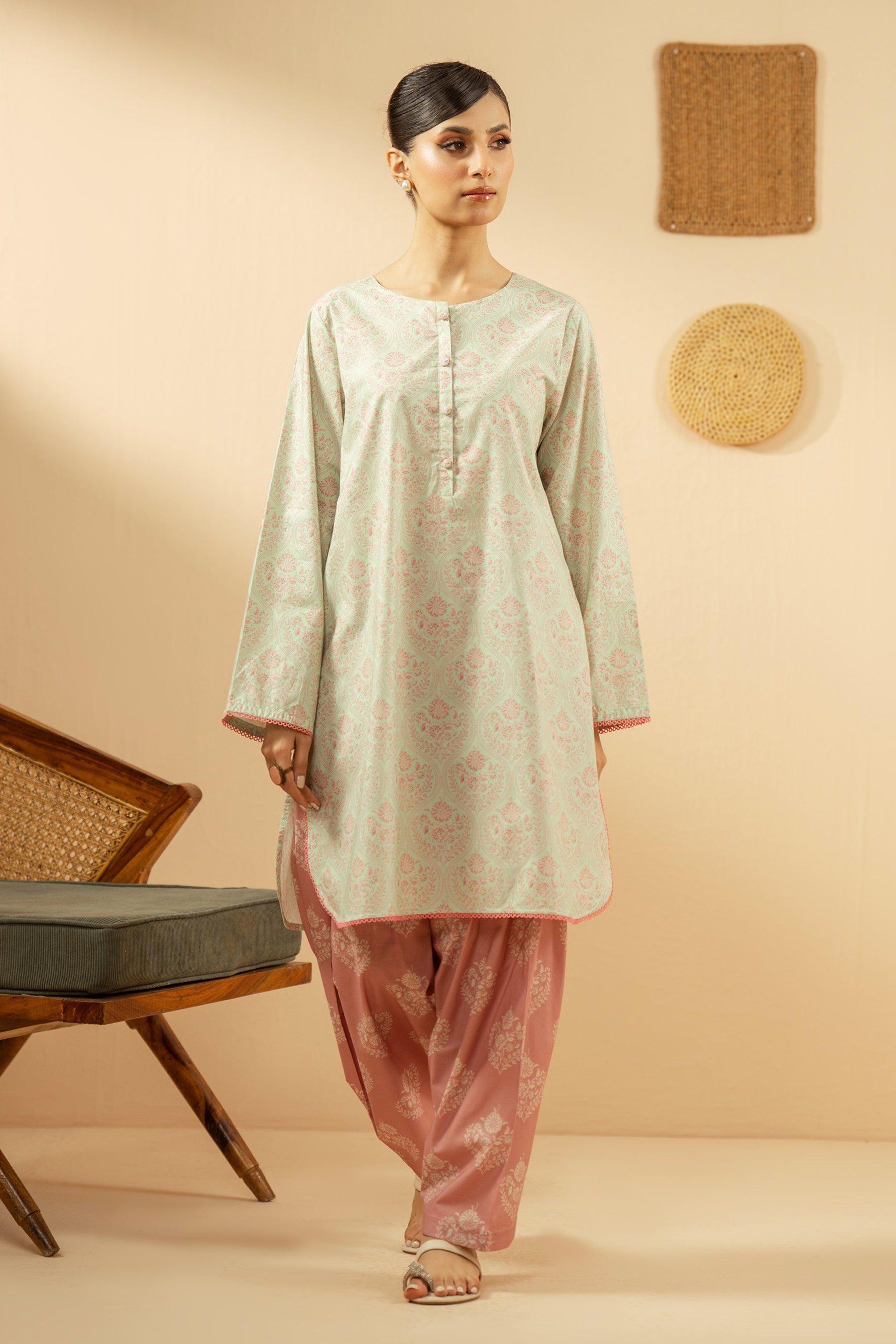 PRINTED CAMBRIC STITCHED 2 PIECE SUIT