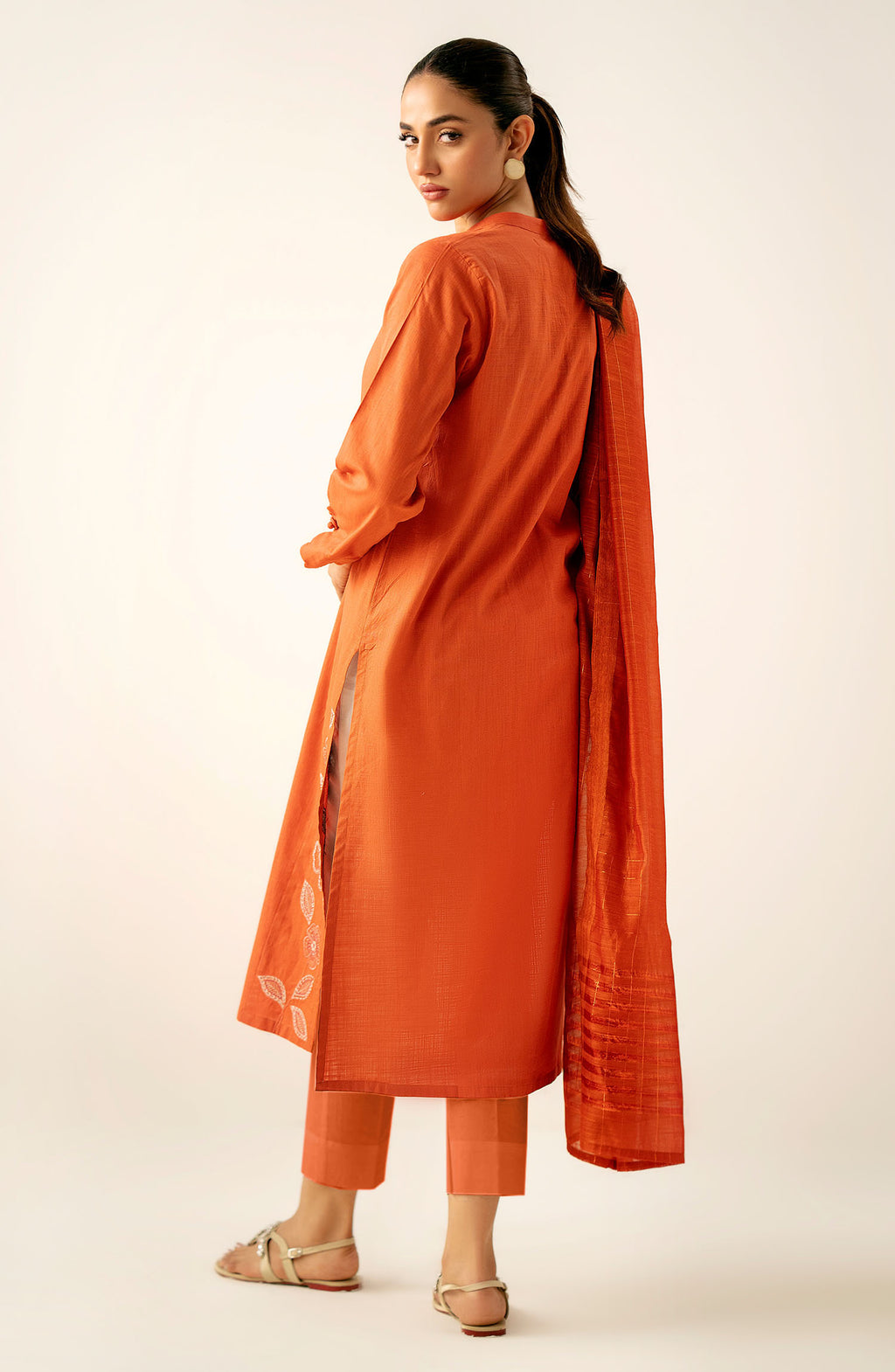 Stitched 3 Piece Embroidered Cotton Slub Suit