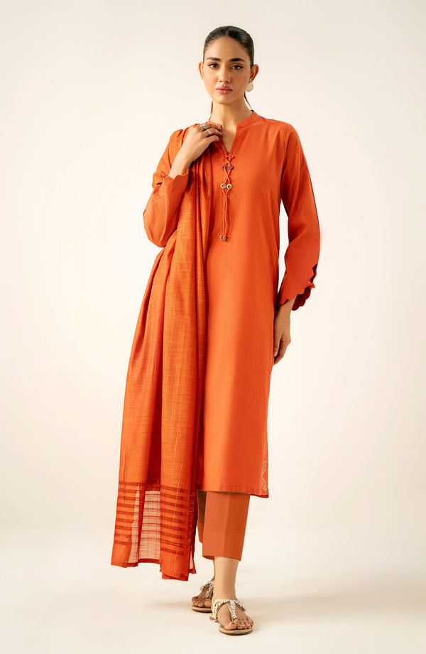 Stitched 3 Piece Embroidered Cotton Slub Suit