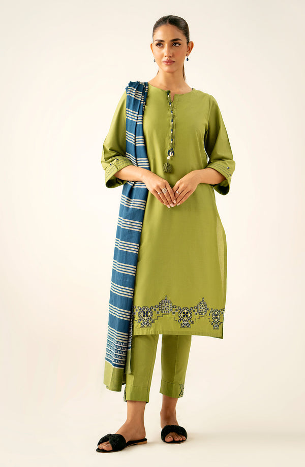 Stitched 3 Piece Dyed Embroidered Cambric Suit