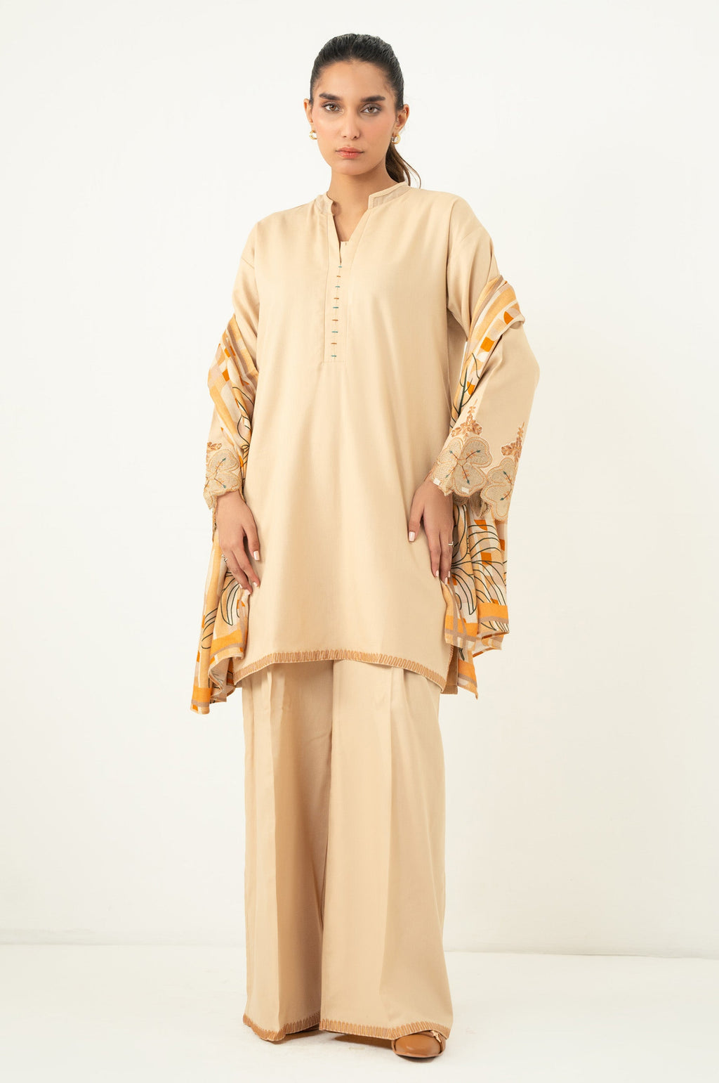 EMBROIDERED TWILL KHADDAR STITCHED SHIRT BOTTOM