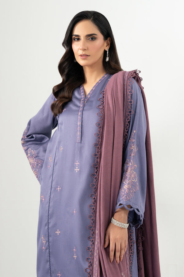 Unstitched 3 Piece Embroidered Cotton Satin Suit