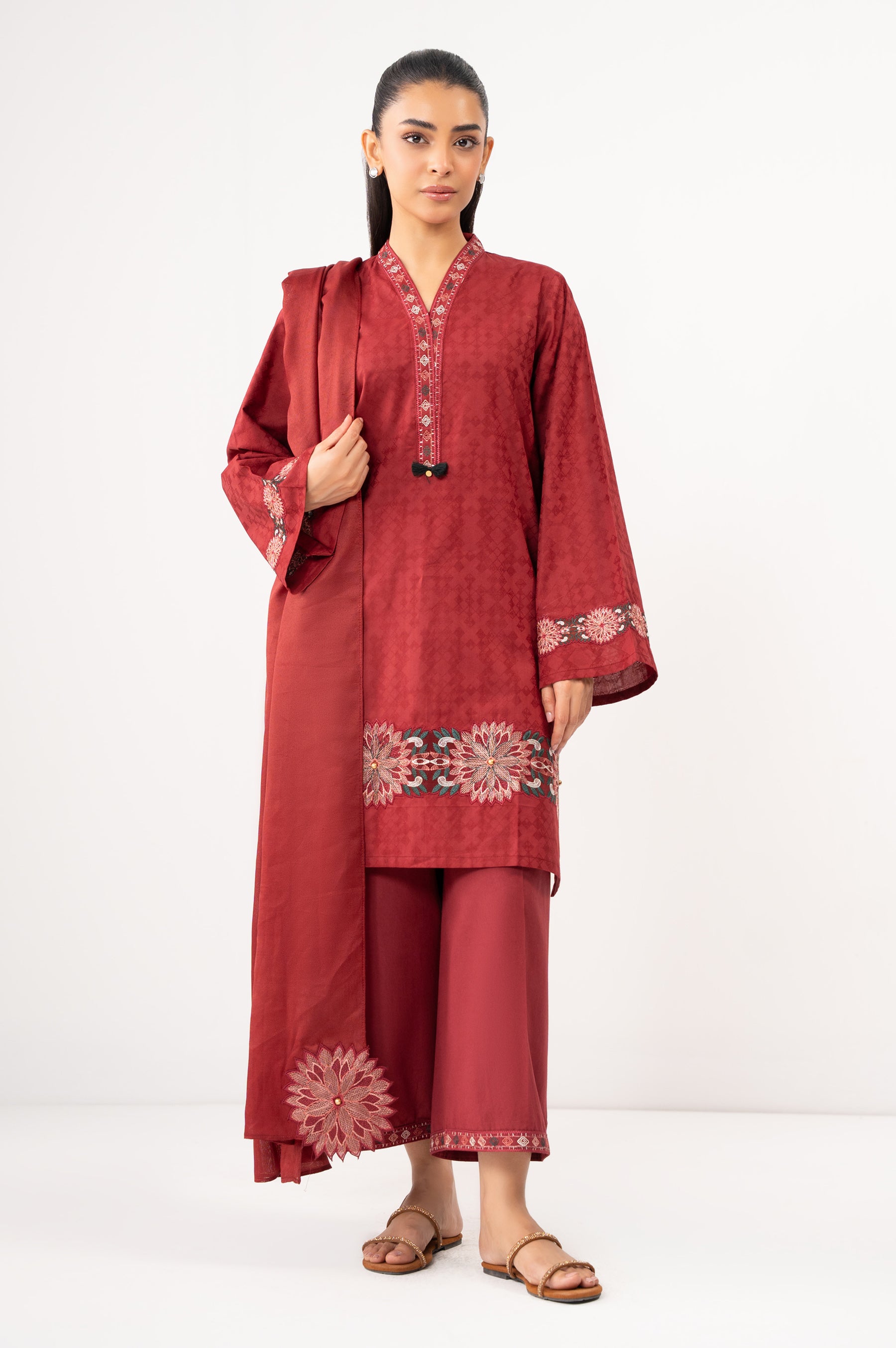 STITCHED EMBROIDERED DOBBY SUIT