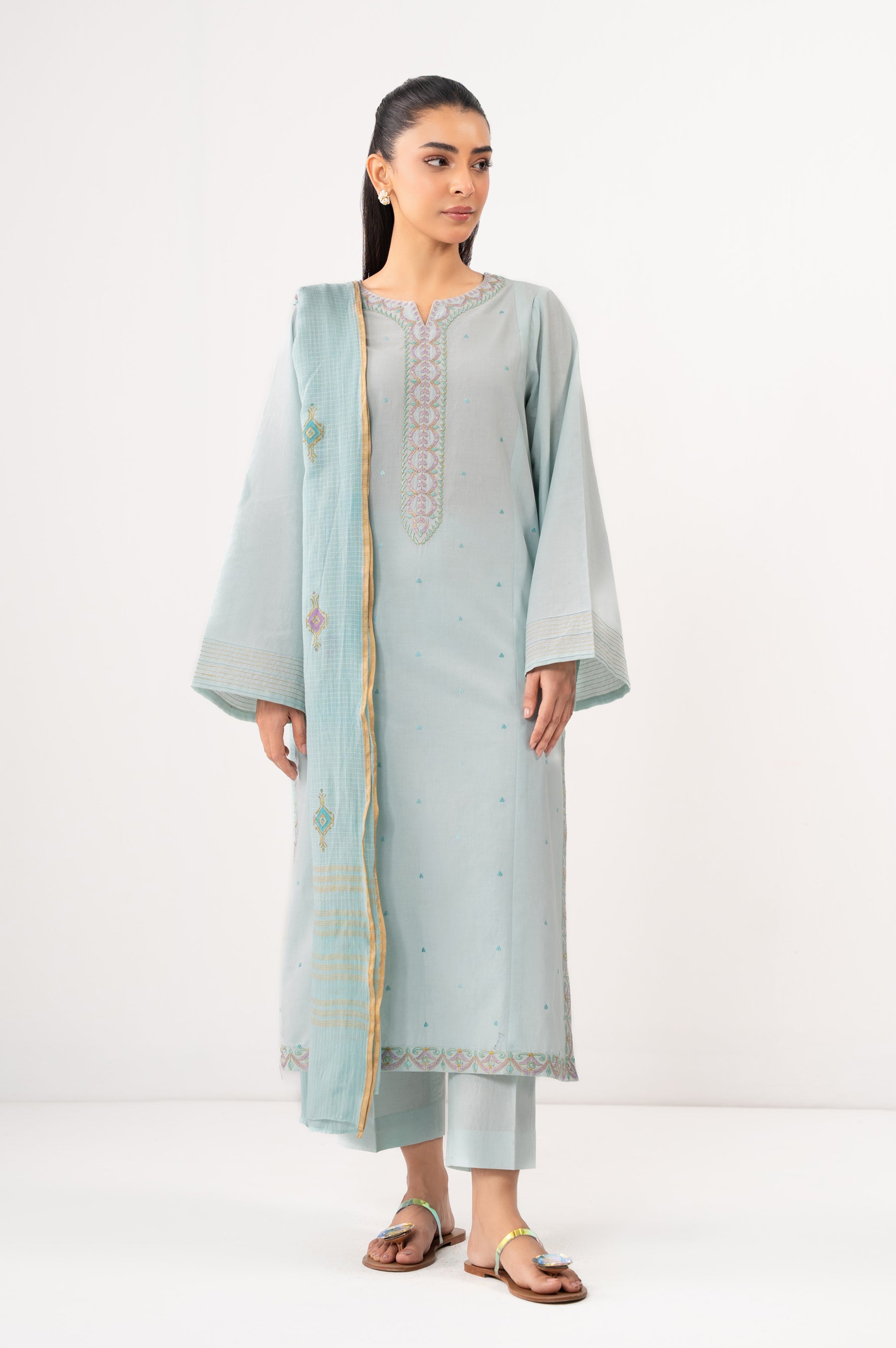 STITCHED EMBROIDERED CAMBRIC SUIT