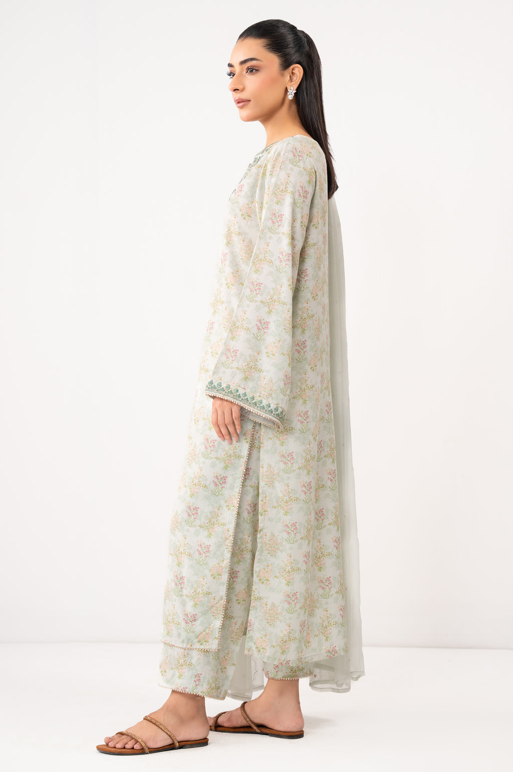 STITCHED EMBROIDERED DULL RAW SILK SHIRT BOTTOM (FACTORY E-OUTLET)