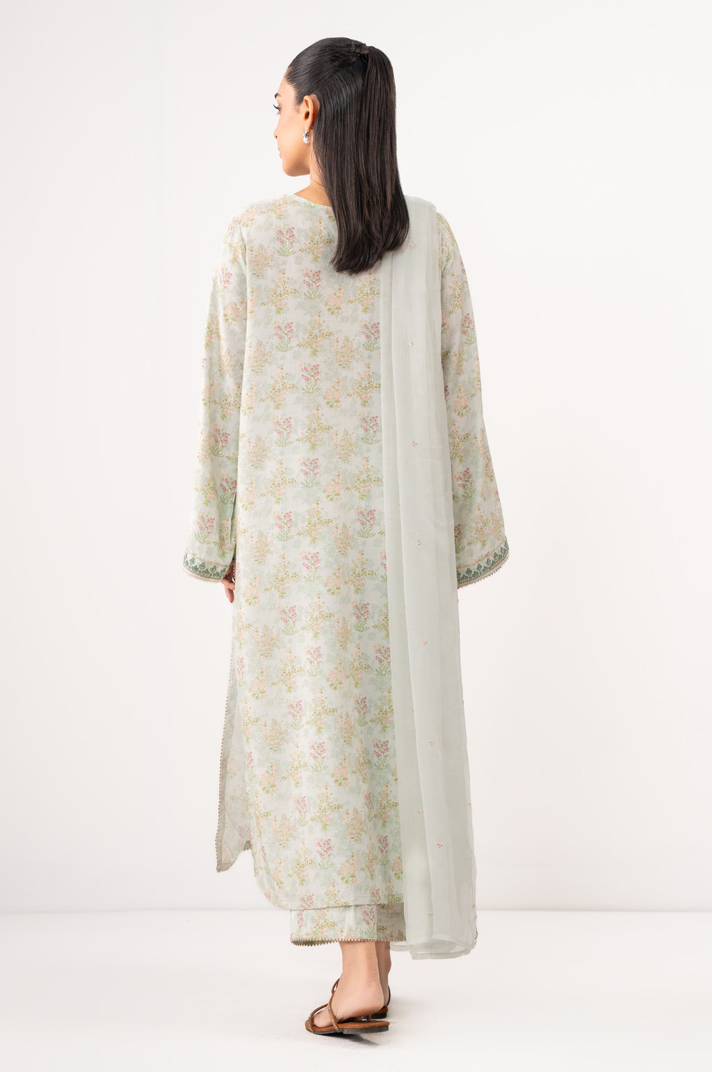 STITCHED EMBROIDERED DULL RAW SILK SHIRT BOTTOM (FACTORY E-OUTLET)