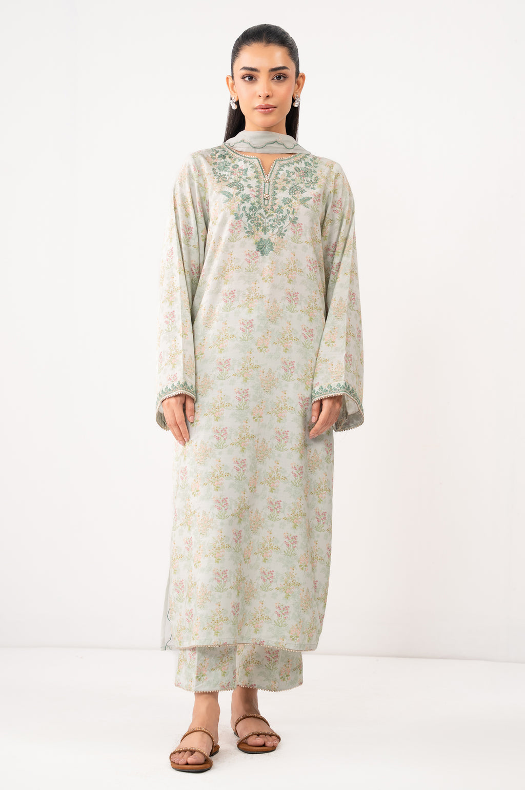 STITCHED EMBROIDERED DULL RAW SILK SHIRT BOTTOM (FACTORY E-OUTLET)