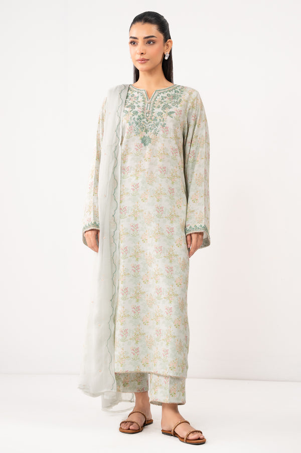 Stitched 3 Piece Embroidered Dull Raw Silk Suit