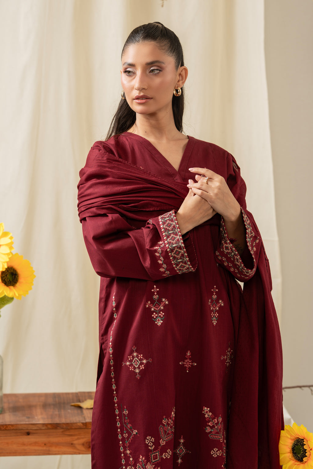 EMBROIDERED BOTH SIDE SLUB STITCHED 3 PIECE SUIT