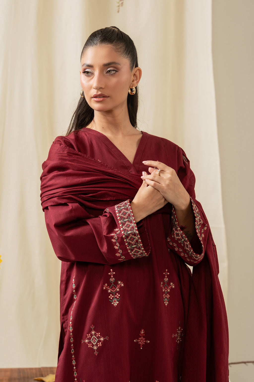 EMBROIDERED BOTH SIDE SLUB STITCHED 3 PIECE SUIT