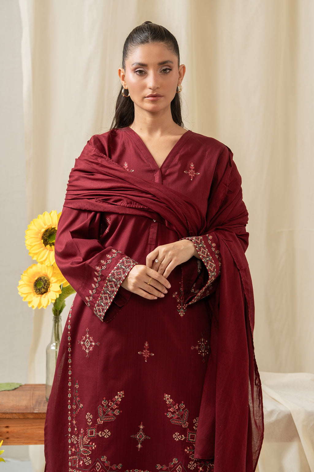 EMBROIDERED BOTH SIDE SLUB STITCHED 3 PIECE SUIT