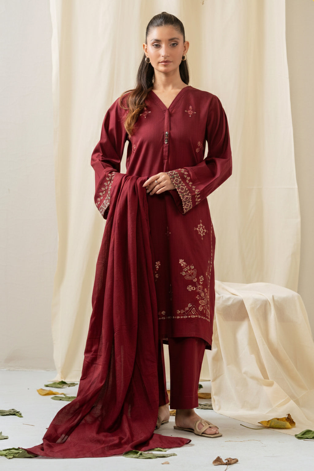 EMBROIDERED BOTH SIDE SLUB STITCHED 3 PIECE SUIT