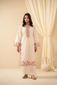 STITCHED EMBROIDERED COTTON LINEN VISCOSE SUIT