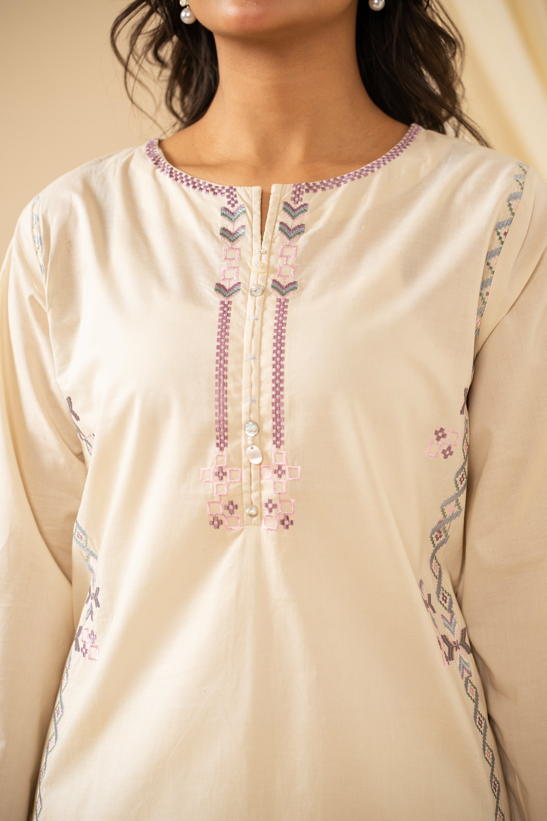 EMBROIDERED CAMBRIC STITCHED 3 PIECE SUIT