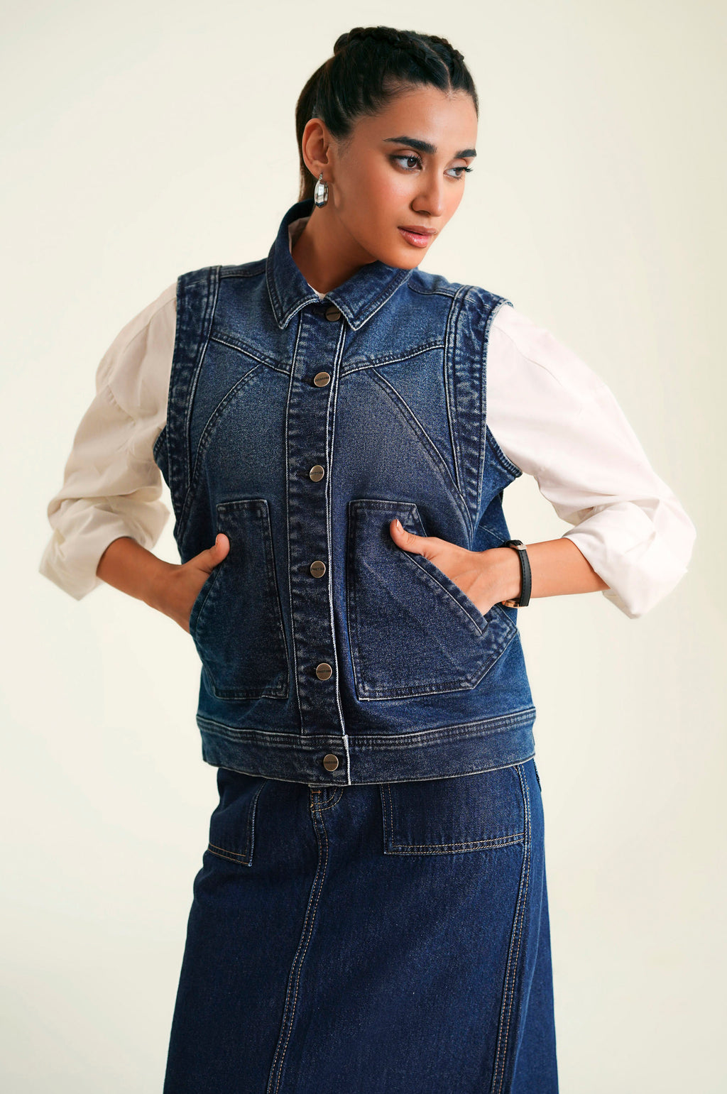 Sleeveless Denim Jacket - Dark Blue