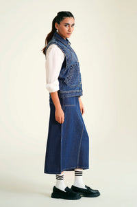 Sleeveless Denim Jacket - Dark Blue
