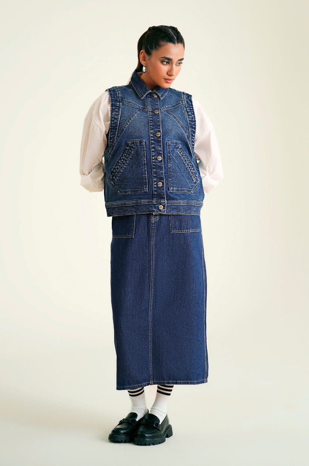 Sleeveless Denim Jacket - Dark Blue