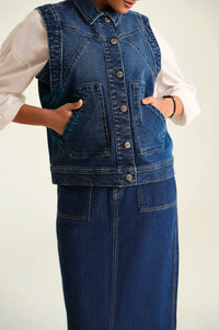 Sleeveless Denim Jacket - Dark Blue