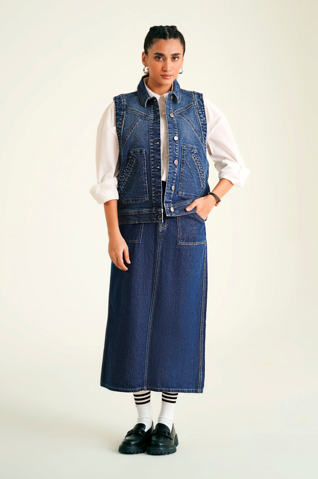 Sleeveless Denim Jacket Dark Blue - Main Image