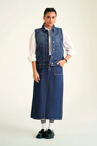 Sleeveless Denim Jacket - Dark Blue