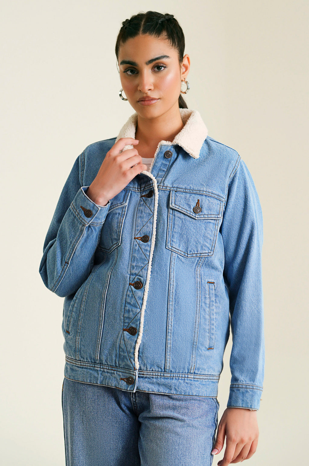 Sherpa Denim Jacket - Light Blue