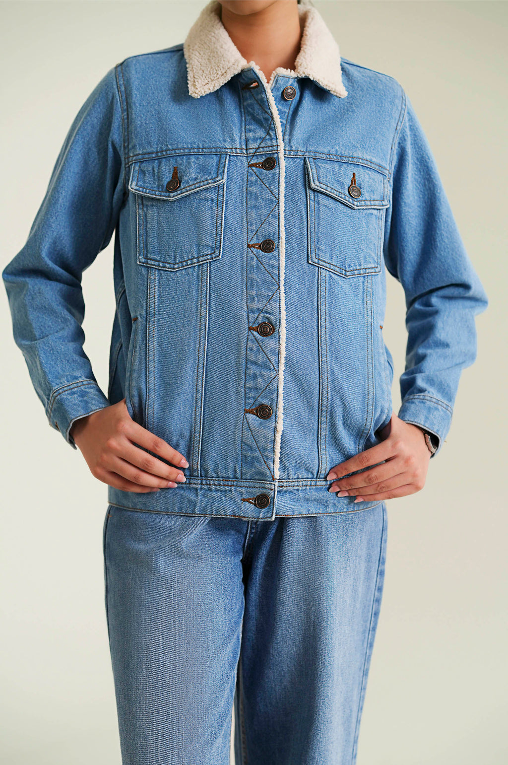 Sherpa Denim Jacket - Light Blue