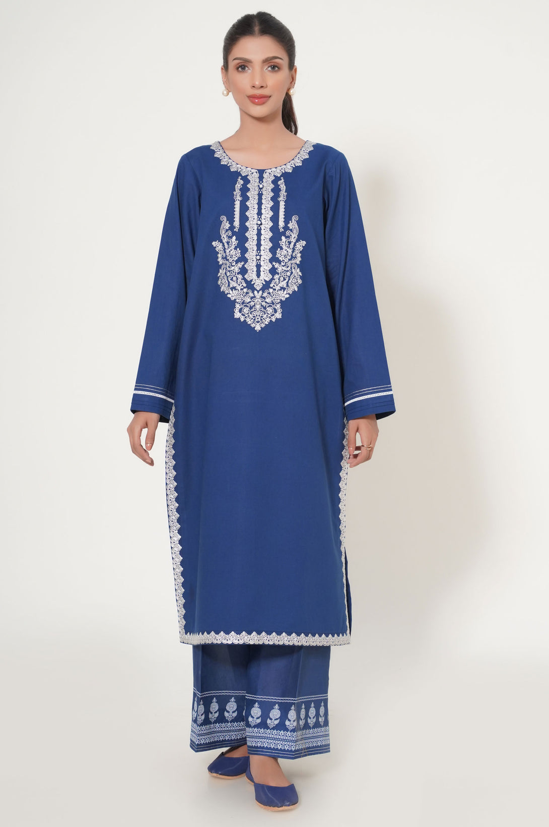 Blue Unstitched 2 Piece Embroidered Cambric
