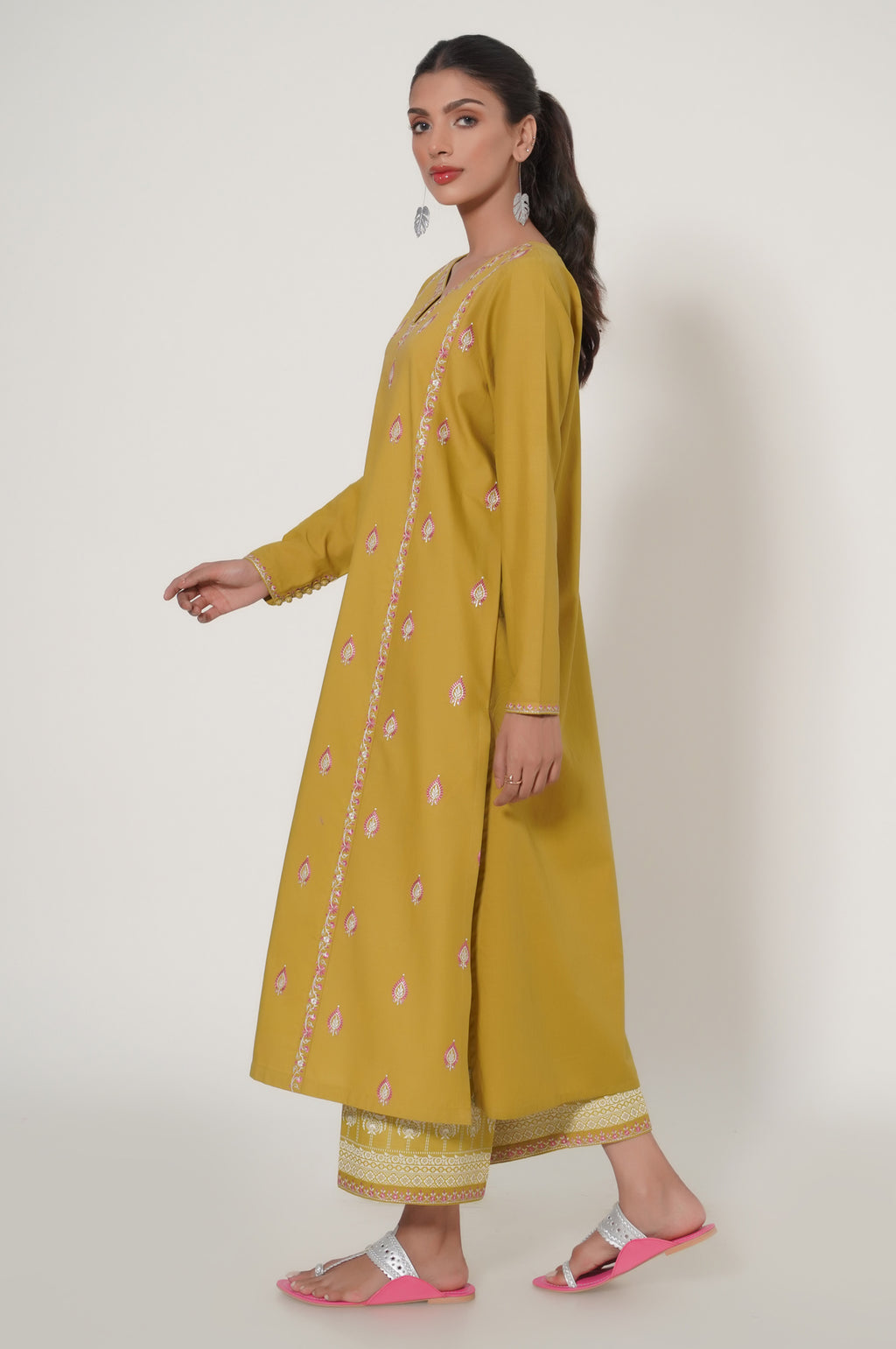 Stitched 2 Piece Embroidered Cambric Suit