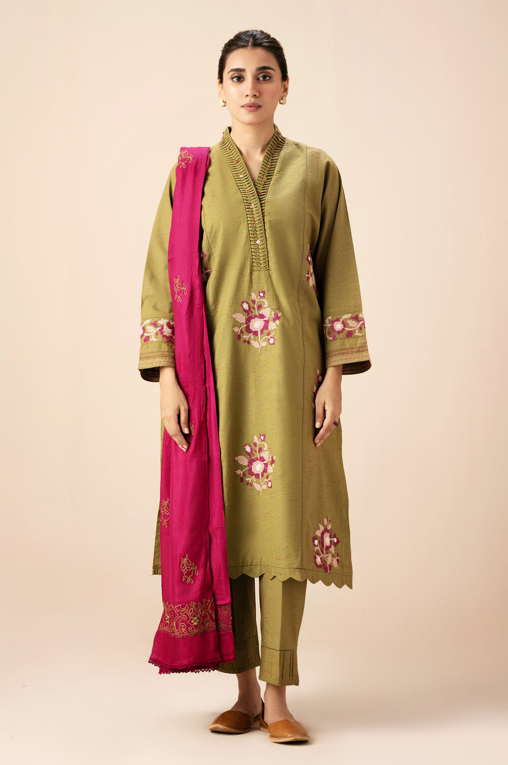 Unstitched 2 Piece Embroidered Multi Neps Suit