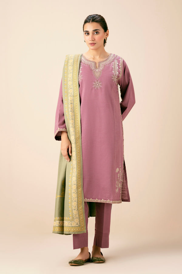 Unstitched 2 Piece Embroidered Khaddar Shirt & Bottom