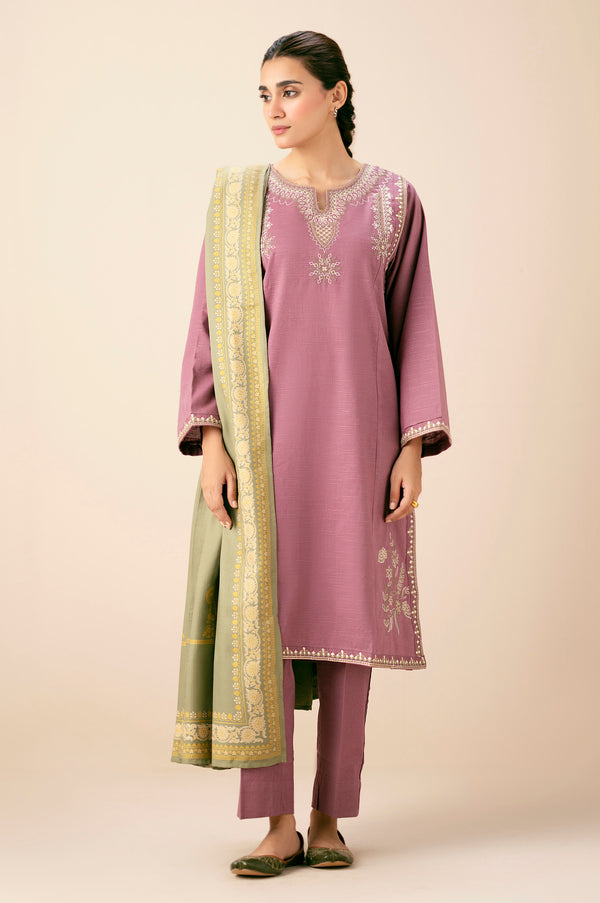 Unstitched 2 Piece Embroidered Khaddar Shirt & Bottom