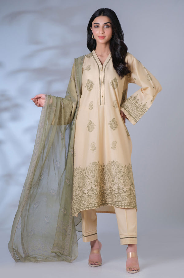 Stitched 3 Piece Embroidered Chikankari Suit
