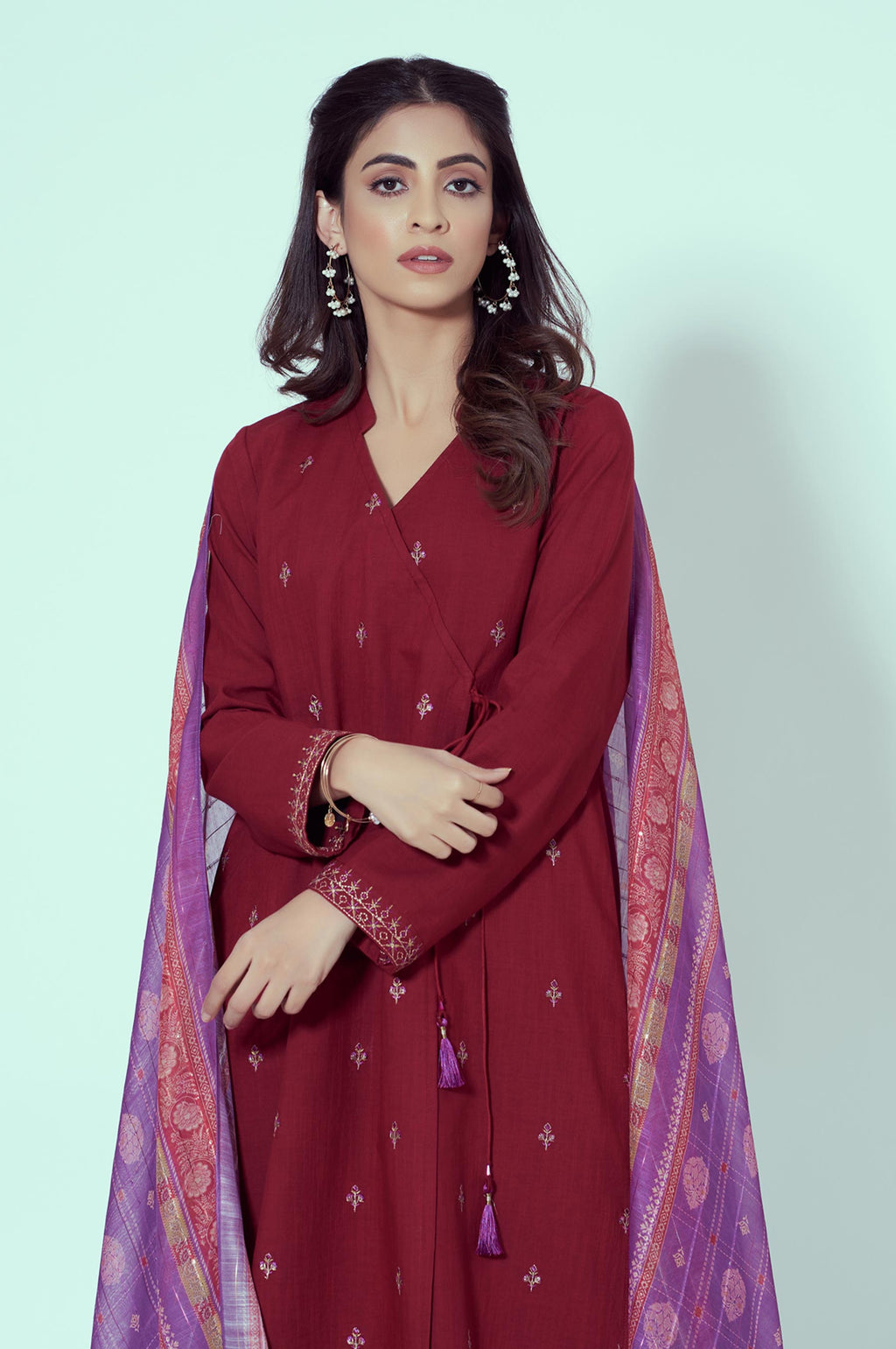 Stitched 3 Piece Embroidered Textured Slub